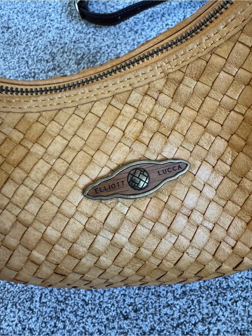 Elliott Lucca Woven Leather Hobo Shoulder Bag Mustard Cognac Large Tote
